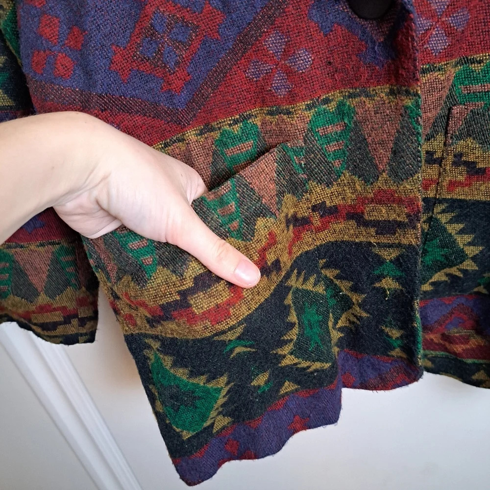 Judy Knapp Multicolor Aztec‎ Southwestern Geometric Jacket Blazer Long Size M - Picture 5 of 8